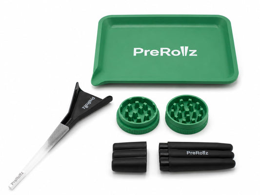 PreRollz Starter Bundle – 100 King Size Cones + Grinder, Filling Tray, Funnel & Cone Holder