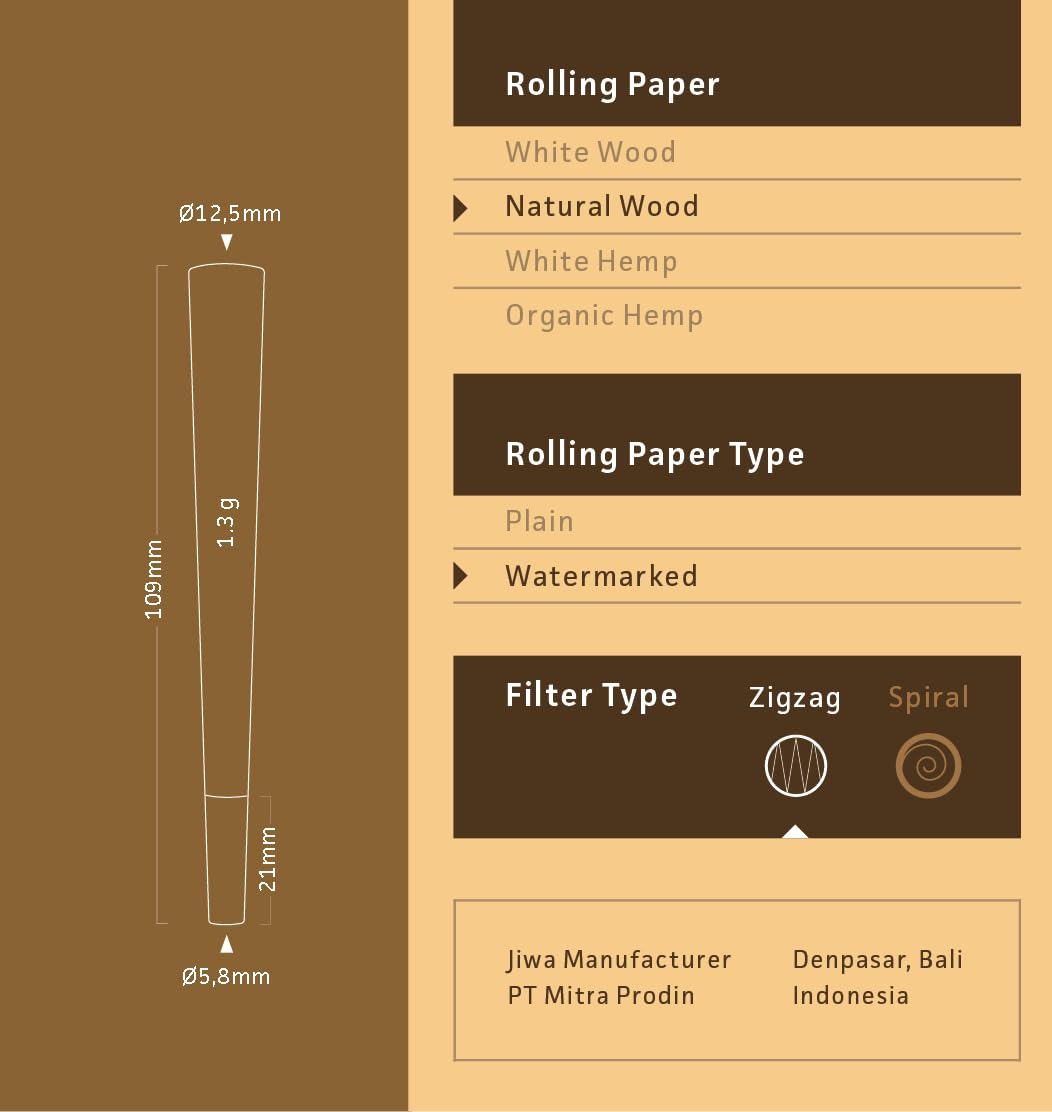 JIWA 1000 Unbleached Pre-Rolled King Size Cones – 109 mm with 21 mm Filter Tip (Bulk)